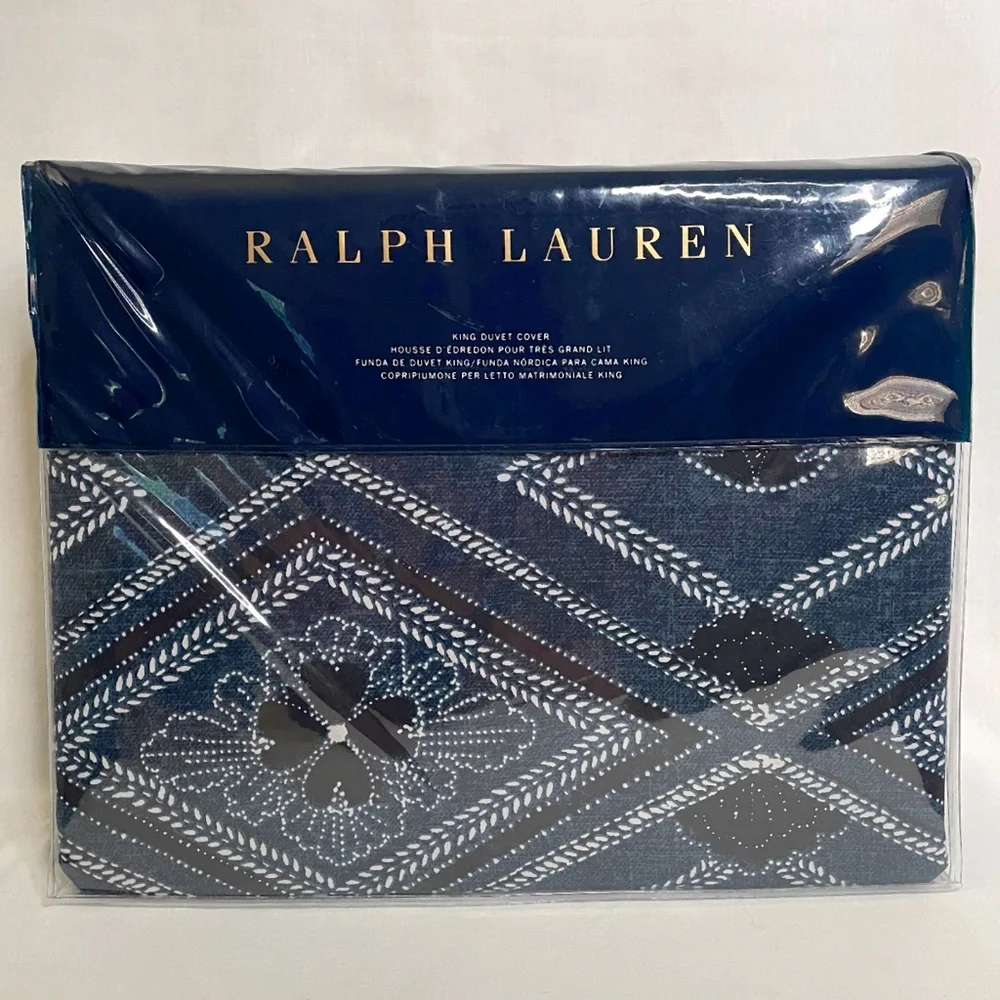 Ralph Lauren Francois Duvet Cover KING Blue Geometric Pattern